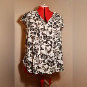 Flower Print V-neck Tie Top